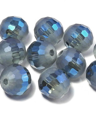 Cristale din sticla, rotunde, 10 mm, AB, fatetate, semifrosted, MarineBlue