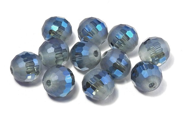 Cristale din sticla, rotunde, 10 mm, AB, fatetate, semifrosted, MarineBlue