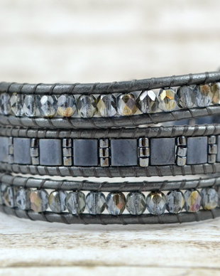 Bratara wrap din piele si cristale ''Shark skin''