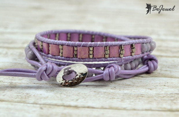Bratara cu snur de piele si cristale ''Pastel''