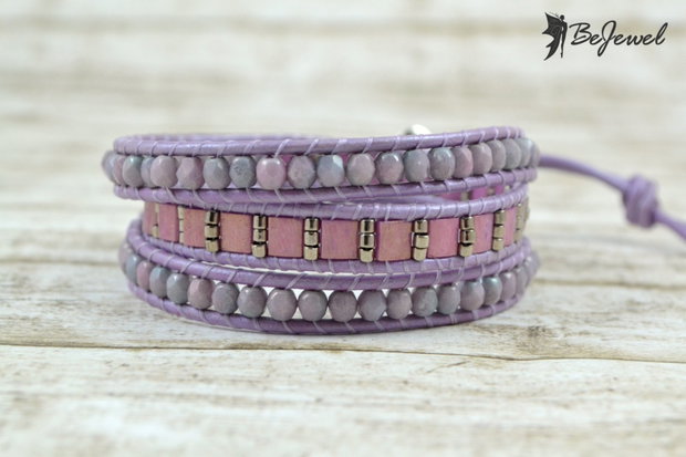 Bratara cu snur de piele si cristale ''Pastel''