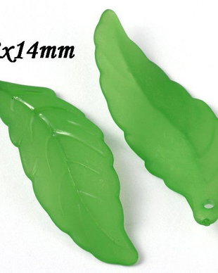 9335 - (20buc) Frunze, acril, frosted, verde, 38x14mm