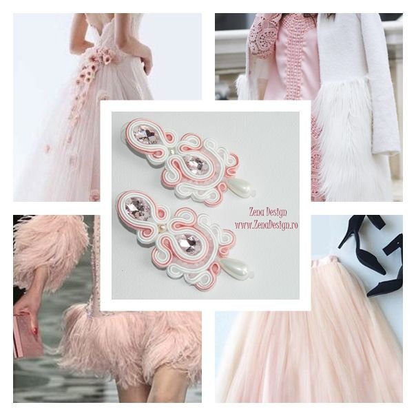 Cercei roz cu cristale   cercei cu perle, cercei statement, cercei haute couture, cercei unicat roz cu alb