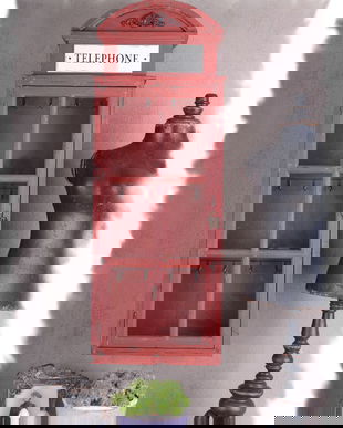 DULAP PENTRU CHEI DIN LEMN MASIV ANTICHIZAT ROSU