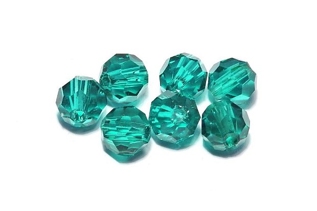 Cristale din sticla, rotunde, 6 mm, fatetate, verde smarald