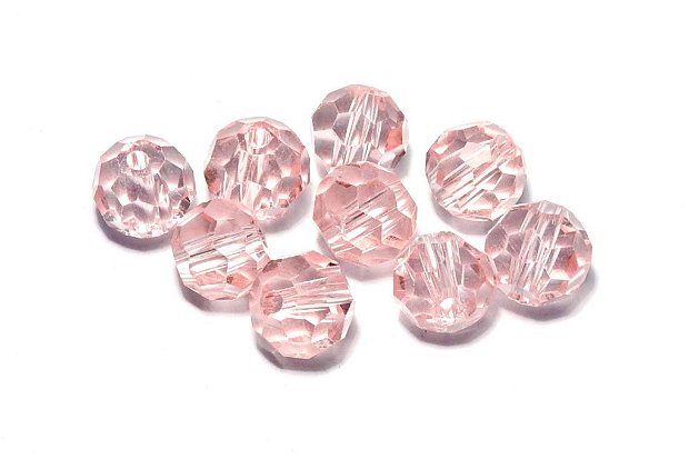 Cristale din sticla, rotunde, 6 mm, fatetate, roz