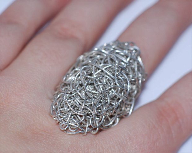 Inel argint 925 incalcit, crosetat, sarma, inel masiv, inel supradimensionat