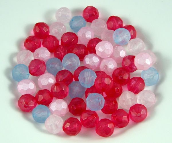 9353 - (30buc) MIX, margele acrilice fatetate, efect frosted, fuchsia, bleu, roz, roz sidefat, 11mm