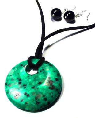 Pandantiv si cercei din Argint 925, Sediment verde si Onix negru - PA150, CE150 - colier pietre semipretioase, cadou pentru ea, cadou Valentine's day, colier casual