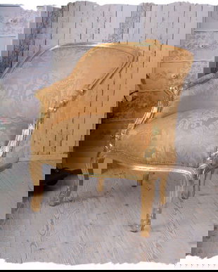 Fotoliu din lemn masiv auriu cu tapiterie aurie cu flori