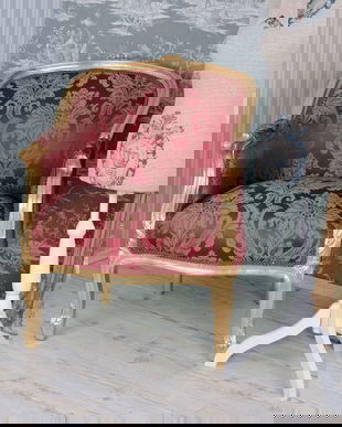 FOTOLIU DIN LEMN MASIV AURIU  SI TAPITERIE ROSIE