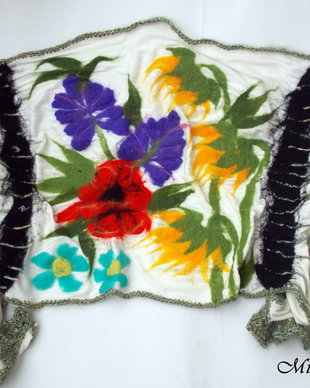 Vandut Sal/ Esarfa din tricot cu flori de vara impaslite