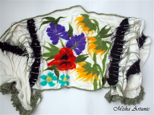 Vandut Sal/ Esarfa din tricot cu flori de vara impaslite