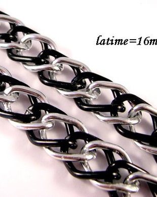 9413 - (100cm) Lant decorativ, aliaj metalic, negru, argintiu