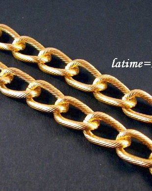 9416 - (100cm) Lant decorativ cu striatii, aliaj metalic, auriu