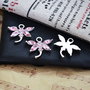 Charm libelula placat argint cu rhinestone roz 20x20mm  SPLAK 117