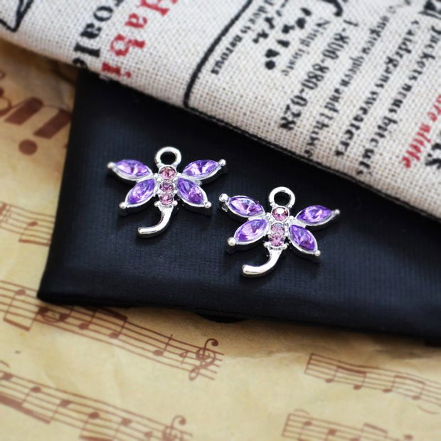Charm libelula placat argint cu rhinestone violet 20x20mm   SPLAK 118