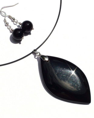 Pandantiv si cercei din Argint 925 si Onix negru - PA073, CE073 - colier elegant, cadou pentru sotie, colier pietre semipretioase, cadou Valentine's day, cadou aniversare