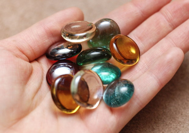 Set 10 buc Cabochon sticla - cherry, blue, mint, honey, champagne