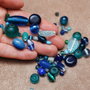 Lot mixat margele vinage sticla - nuante albastru marin  - BLU1