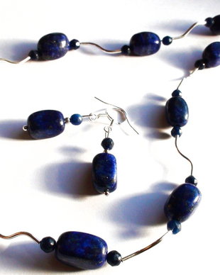 Colier si cercei din Argint 925, Lapis lazuli  CO088, CE088 - colier albastru delicat, colier pietre semipretioase, cadou romantic, colier albastru casual