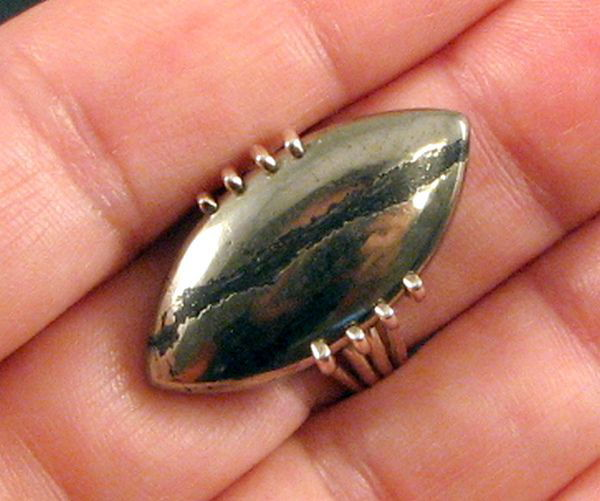 Ag313 - Inel, argint 925, pirita in magnetit - apache gold, 18,5mm