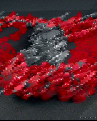 FH0004 - Colier la baza gatului, coral rosu, margele de nisip