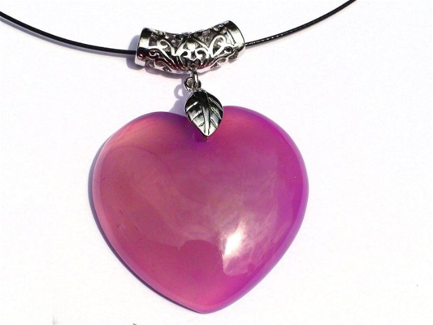 Pandantiv si cercei din Agata mov inima si Onix negru  PA109, CE109 - colier pietre semipretioase, cadou romantic, cadou pentru ea