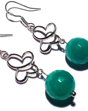 Cercei lungi albastri din Argint 925, Rodiu si Agate turcoaz - CE161.5 - cercei pietre semipretioase, cercei casual, cadou romantic pentru ea, cadou Valentine's day, cercei fluturi