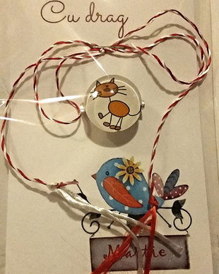 Brosa martisor cabochon sticla Funny kitten