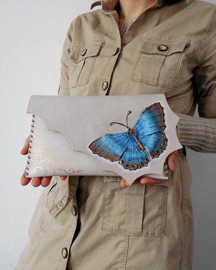 poseta plic handmade unicat din piele - Blue Spring