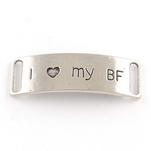 Link zamac, conector cu mesaj "  I Love My BF " argintiu antichizat LK58-2508S