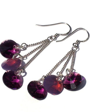 Cercei din Argint 925 si Cristale Swarovski rivoli  CE191 - cadou romantic, cercei cu lantic, cercei mov, cadou pentru ea