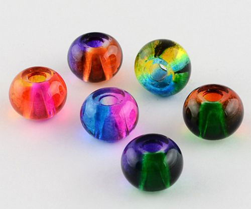 9443 - (10buc) Margele sticla presata, rondele tip pandora, multicolore / curcubeu, 12x9mm