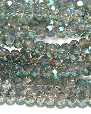 Cristale din sticla, rondelle, 2.5x2 mm, electroplacate, verzi