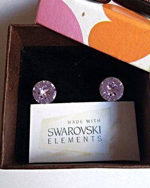 Cercei argint 925 cu piatra Swarovski Chaton 8mm Violet