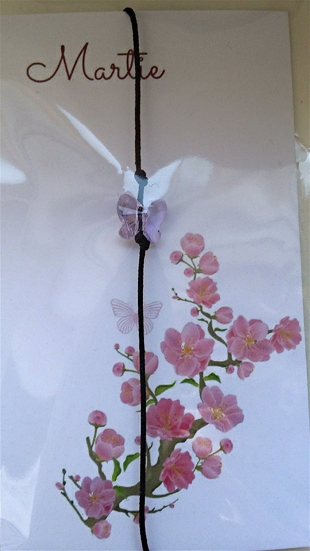 Bratara snur martisor cu piatra Swarovski Fluture lila
