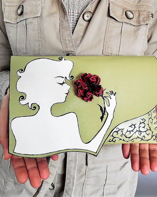 Poseta plic handmade unicat din piele - Ode to a Rose
