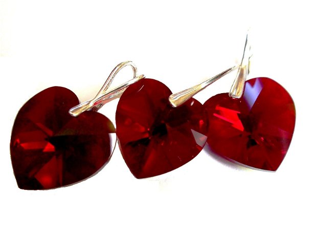 Pandantiv si cercei mari din Cristale Swarovski inima rosie si argint 925 - PA157, CE157 - cadou romantic, cadou pentru ea, colier inima, cercei ocazie