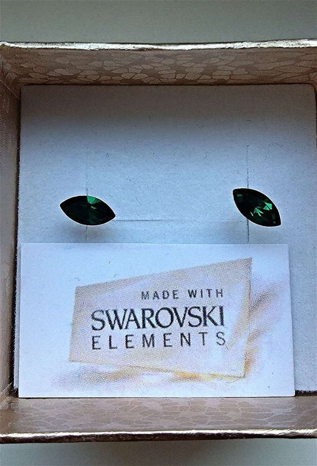 Cercei argint cu piatra Swarovski Fancy Stone Emerald 8x4mm