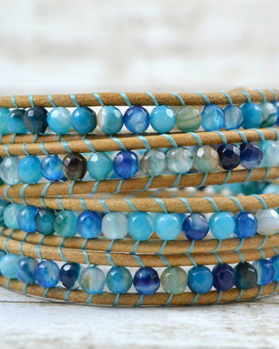 Bratara wrap cu snur de piele si agate ''Dive Deep''