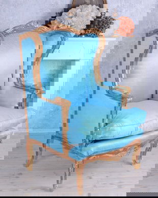 FOTOLIU BAROC DIN LEMN MASIV AURIU CU TAPITERIE TURQUISE