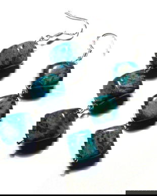 Cercei lungi din Argint 925 si Agate Crazy lace albastre CE213 - cercei albastri, cercei pietre semipretioase, cercei casual, cadou pentru ea, cercei geometrici