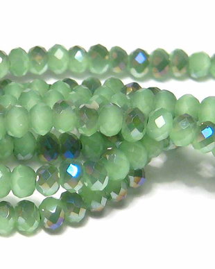 Cristale din sticla, rondelle, 3x2 mm, opace, AB, verzi