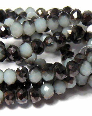 Cristale din sticla, rondelle, 3x2 mm, opace, AB, gri cu negru