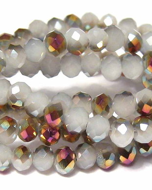 Cristale din sticla, rondelle, 3x2 mm, opace, AB, gri