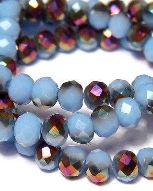 Cristale din sticla, rondelle, 3x2 mm, opace, AB, bleu