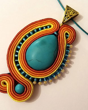 Pandantiv soutache turcuaz-portocaliu
