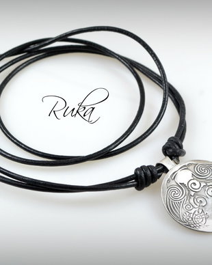 Colier din piele, labradorit  si argint ''Ravens''