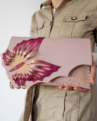 poseta plic handmade unicat din piele - Spider Butterfly
